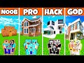 MINECRAFT BATTLE : FAMILY GOOD MODERN HOUSE BUILD CHALLENGE - NOOB VS PRO VS HACKER VS GOD