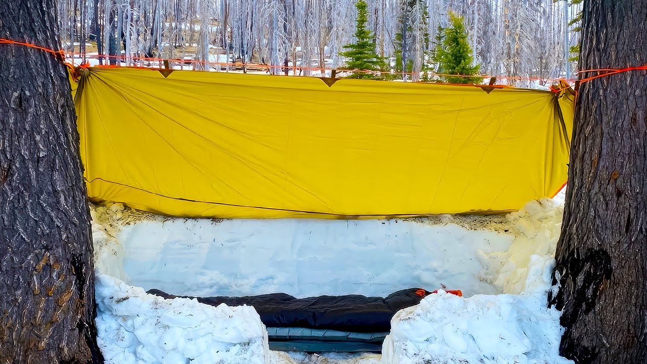 Tarp Camping in Snow and Rain YouTube