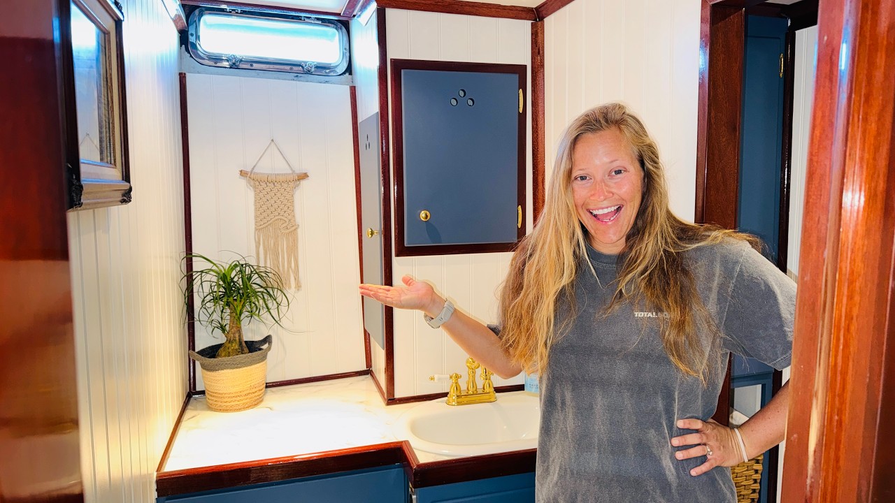 ⁣FIRST MAJOR PROJECT COMPLETE! DIY Head (Bathroom) Transformation on our 76' Expedition Trawler