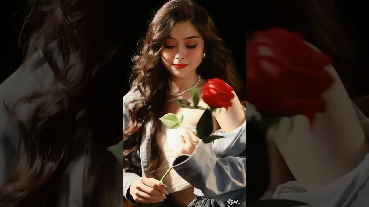 Beautiful Asian girl playing with rose