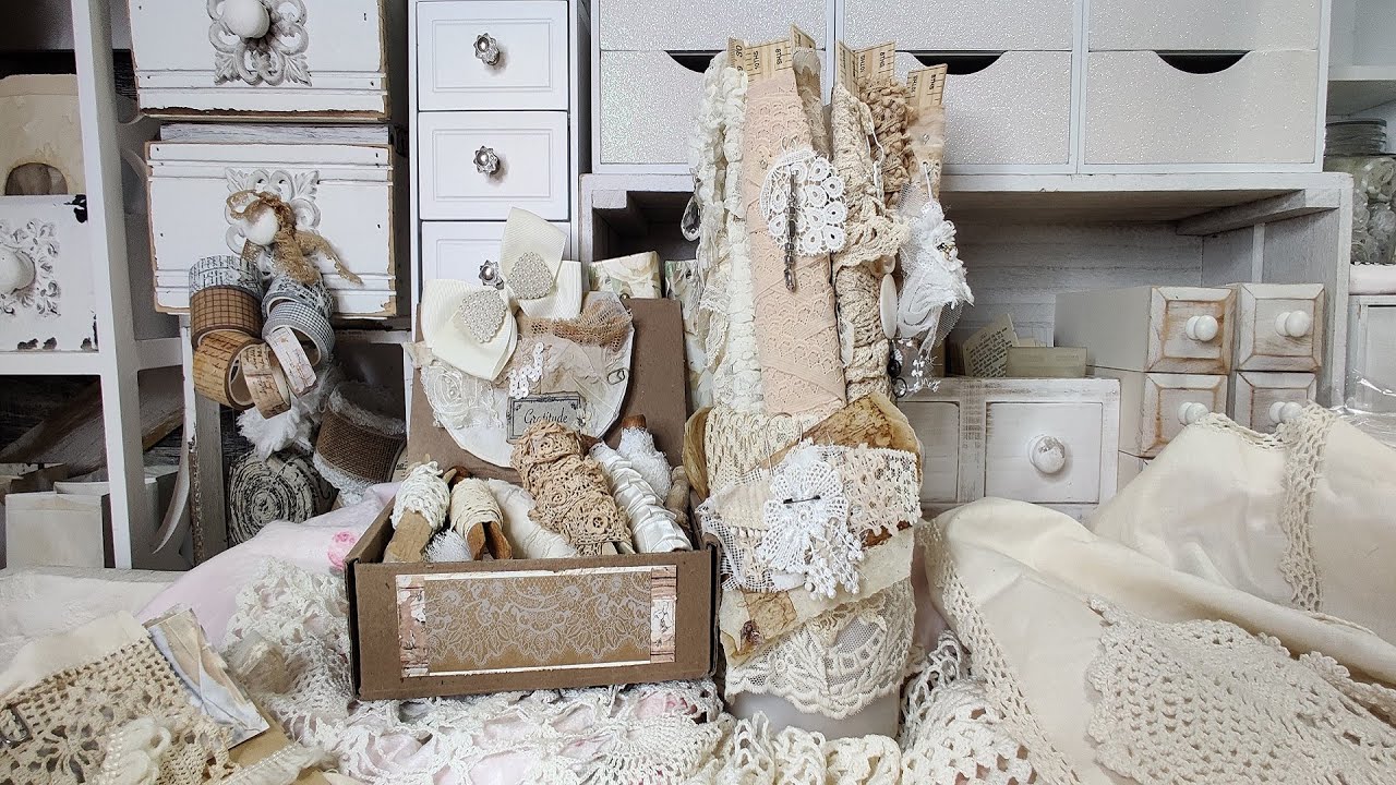 Storing Lace & Trims on Rulers, Vintage Doll Clothespins, Cinnamon Sticks Part 1