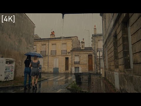 Walking in the Rain Walk Bordeaux 4k France | ASMR Rain sounds for sleeping
