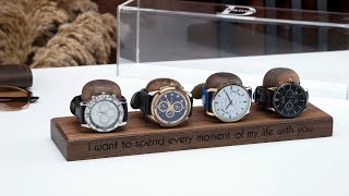 Personalized Walnut Watch Storage Stand, Engraved Watch Holder, Mens Watch Box, Watch Display Case