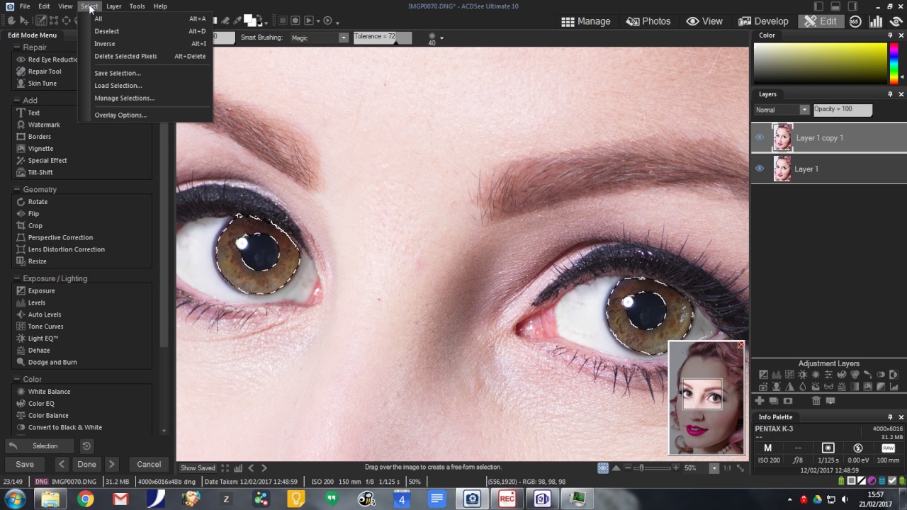 Iris Enhancement ReTouch in ACDsee Ultimate 10 Edit Mode YouTube