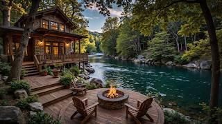 Soothing Summer Piano Music Riverside Cabin 🌿 Flowing River, Birds singing & Gentle Fire screenshot 3