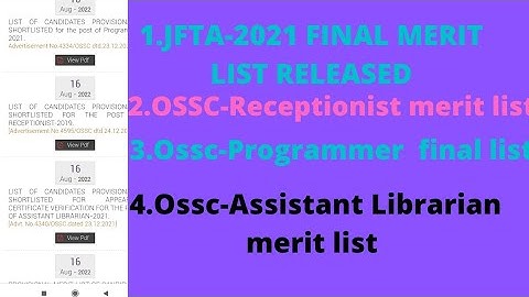 OSSC- JFTA-2021 merit list, Asst. Librarian merit list, Receptionist, Programmer merit list release