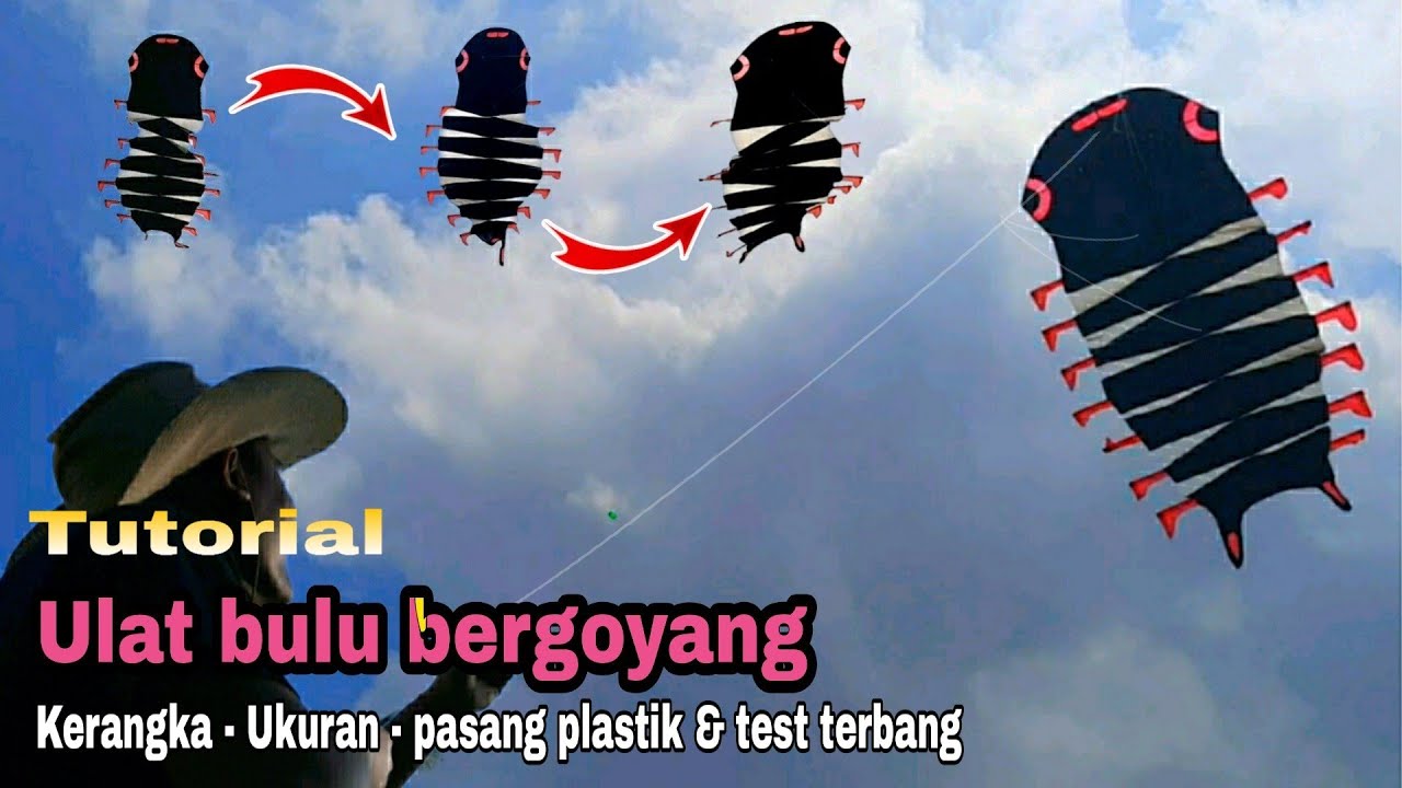 Cara membuat layangan unik ulat bulu bergoyang fleksibel | kinetic kite