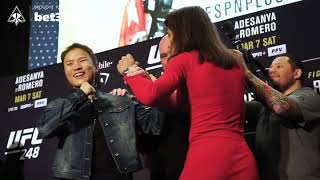 Zhang Weili tells Joanna to shut up at UFC248 Face offs