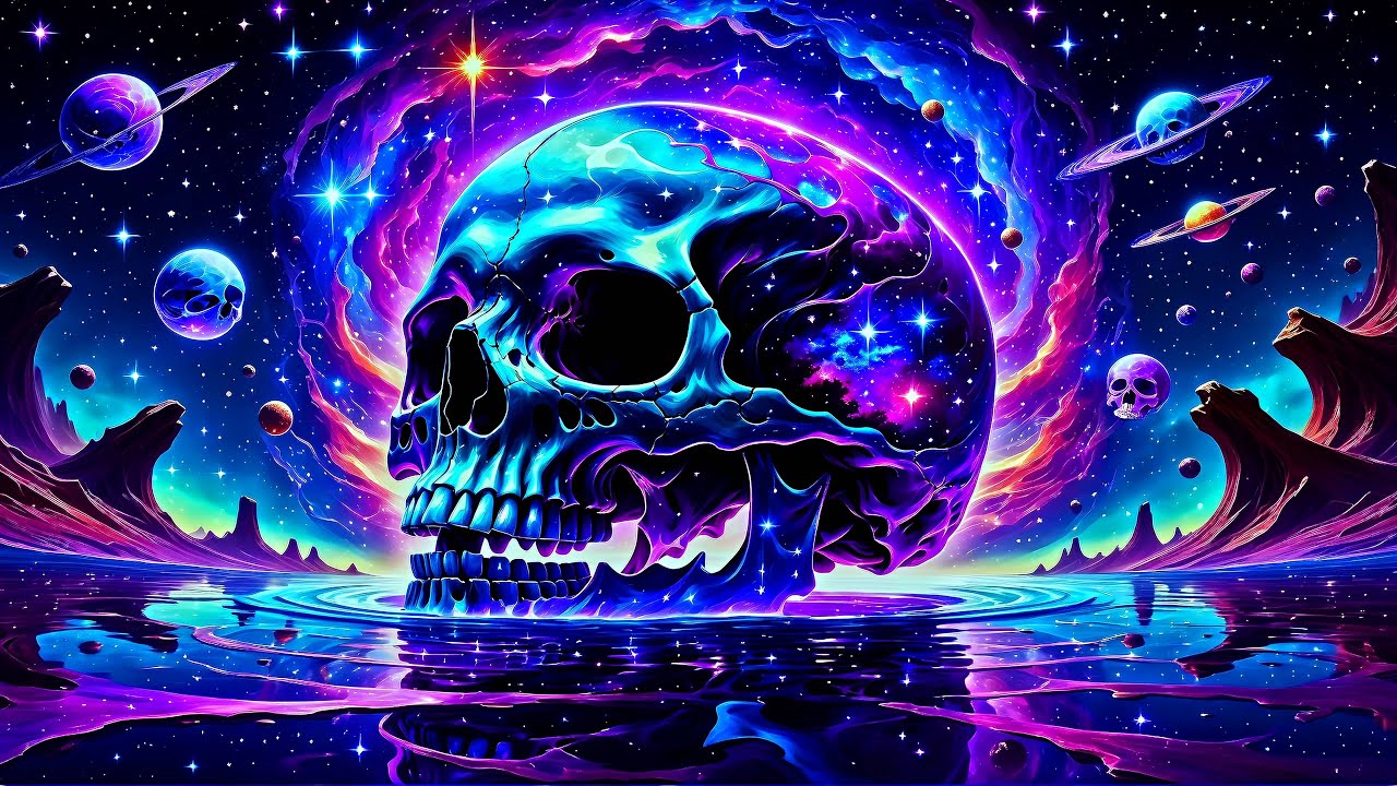 Liquid Abstract Skull Galaxy - Copyright Free Background Video 4K No Sound