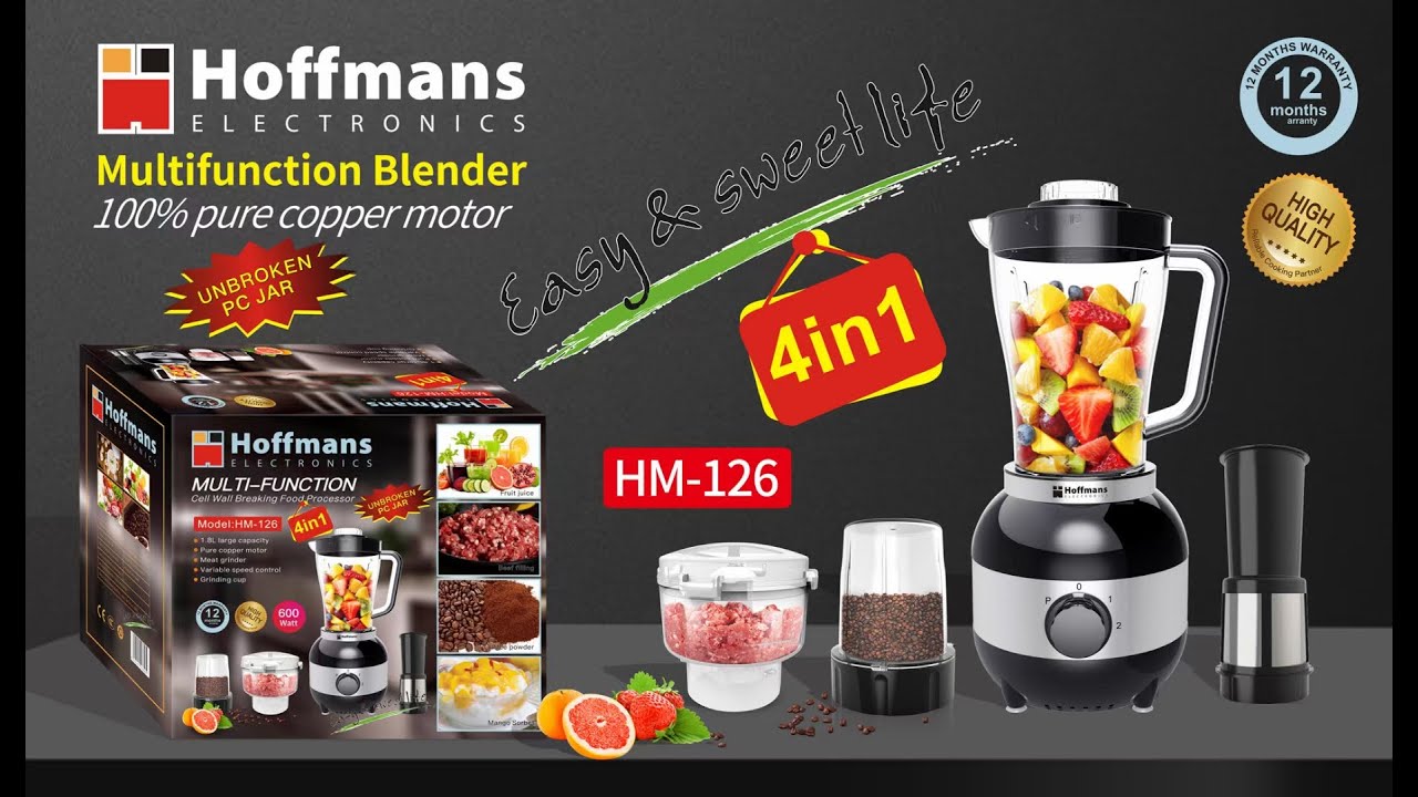 Hoffmans Blender 1.8l Food Processor 4-in-1 Hm-126 - 600w