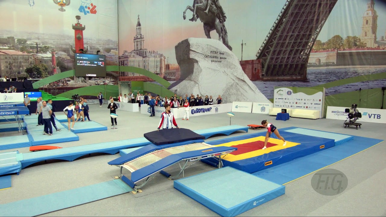 Youtube video: BONARTSEVA Aleksandra (RUS) - 2018 Trampoline Worlds, St. Petersburg (RUS) - Qualif Double Mini R1
