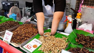 Respectful mom without hands selling bugs for her family - Thai Street Food