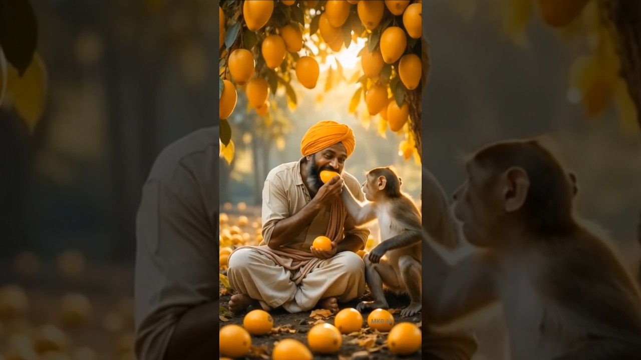 A monkey and farmer grow the mango tree in desert 🏜️ 