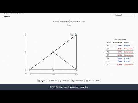 Cómo calcular una cercha en CivilCalc: nudos, barras, apoyos y fuerzas axiales