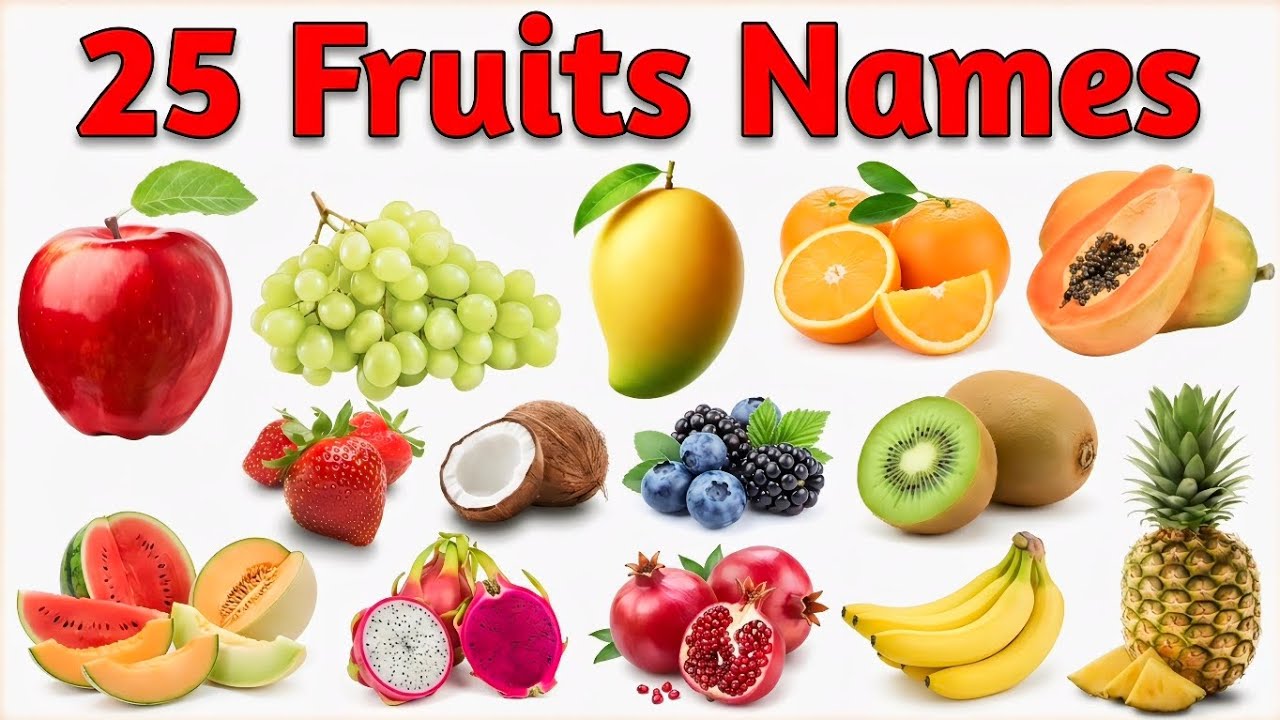 20 Fruits Name in English and Hindi 🍎🍓 | फलों के नाम | Learning Fruits for Kids