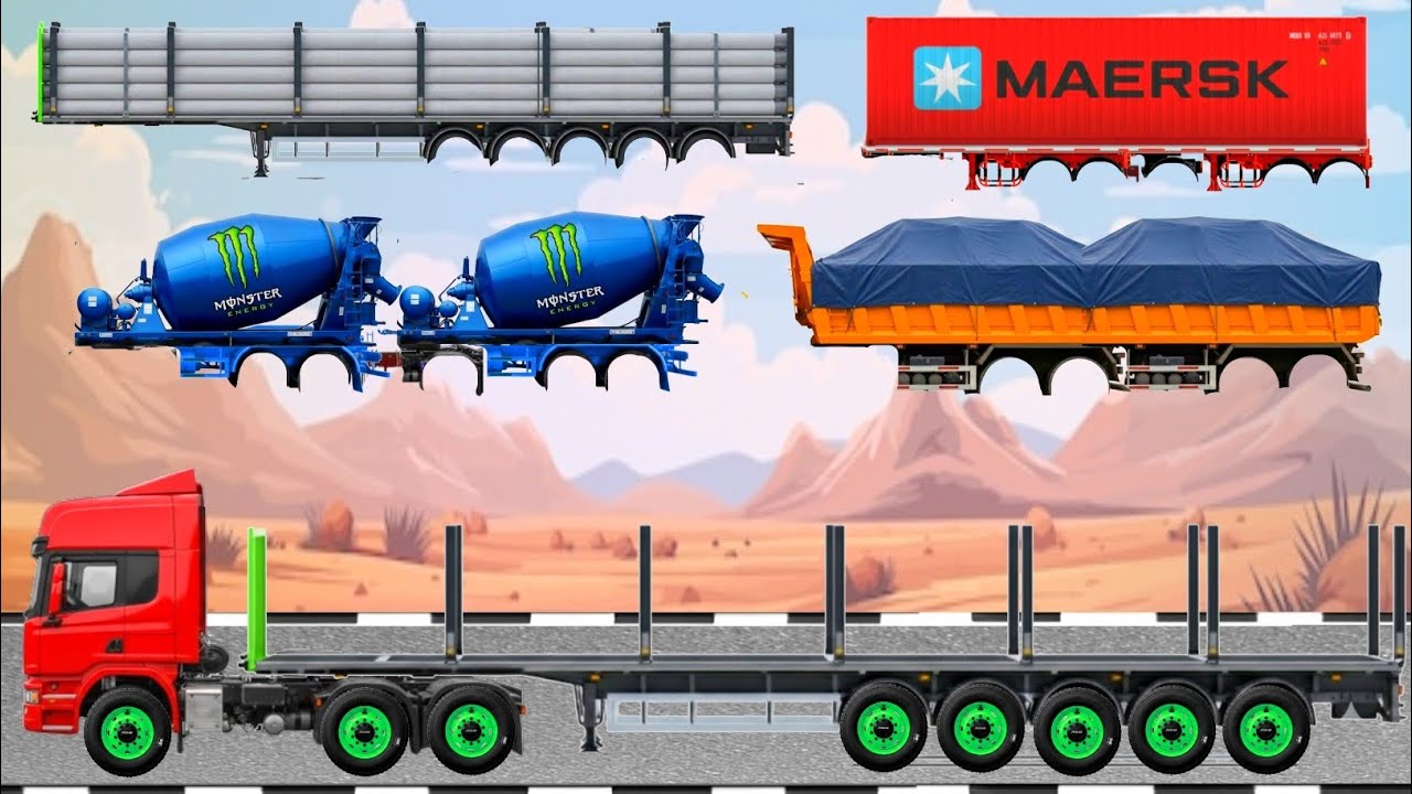 Угадайте, какой у грузовика длинный кузов! Пескоразбрасыватель, бетоносмеситель, самосвал с нижней р