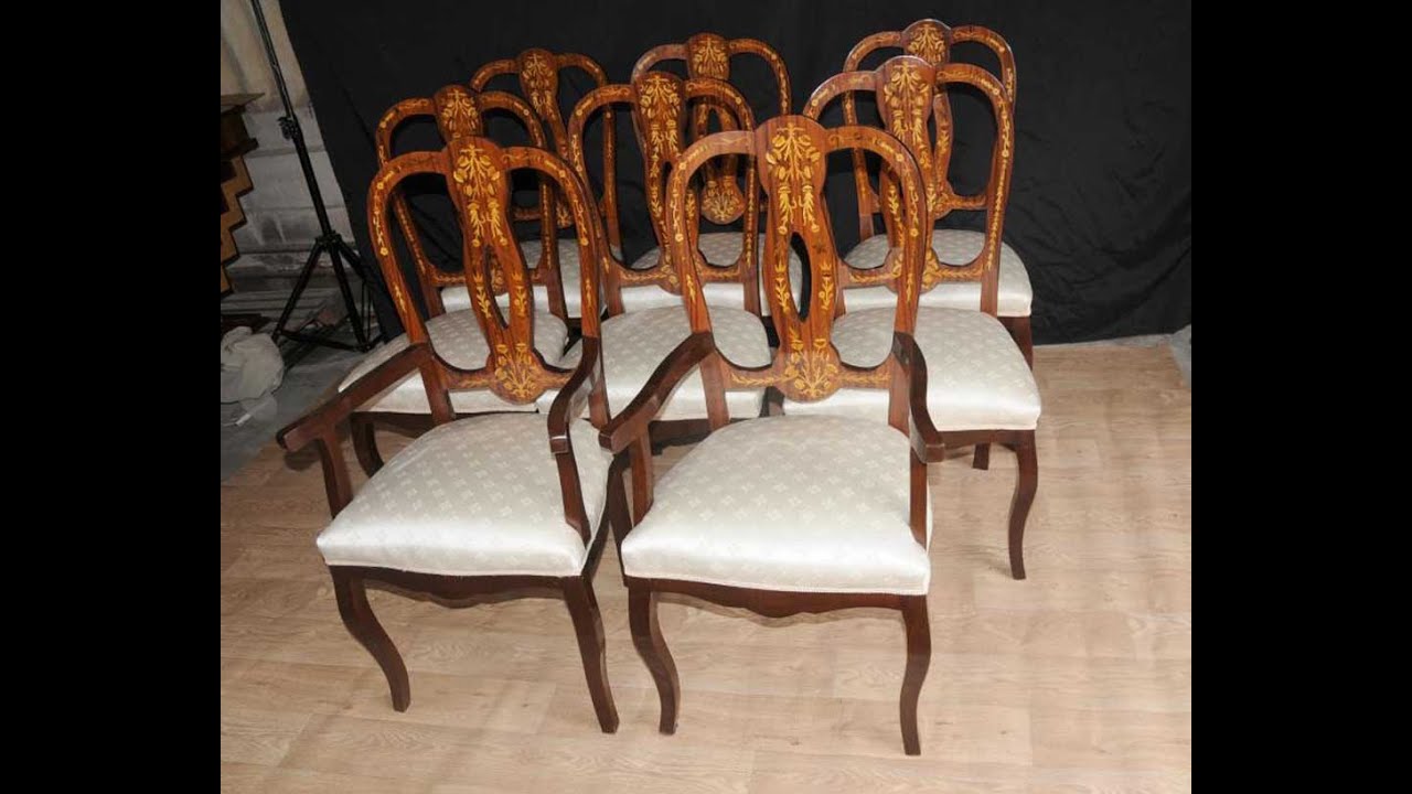 Set 8 Italian Marquetry Dining Chairs Inlay Arm Chair - YouTube - Set 8 Italian Marquetry Dining Chairs Inlay Arm Chair - YouTube