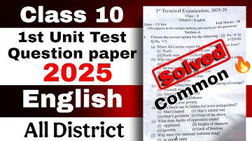 Class 10 1st unit test English Question paper 2025-26 Most Common All district Assam ASSEB