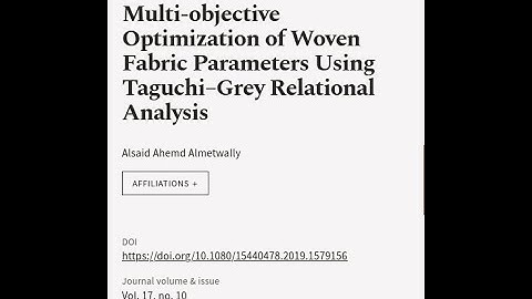 Multi-objective Optimization of Woven Fabric Parameters Using Taguchi–Grey Relational... | RTCL.TV
