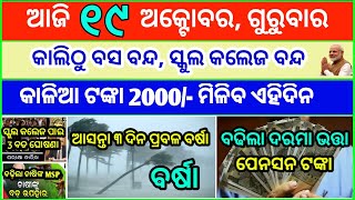 Todays breaking news odisha || Odia News || 19 October 2023 || kalia yojana | heavy rain in odisha