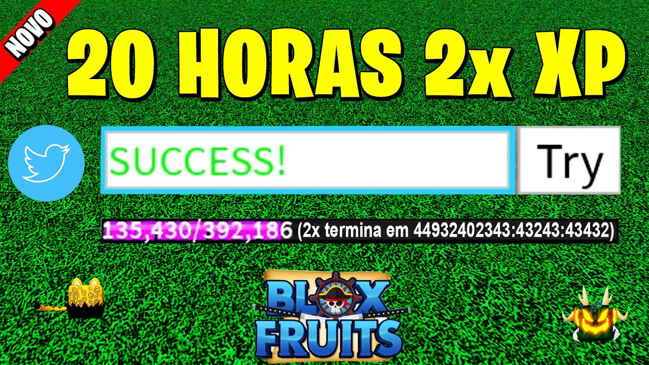 NOVO CÓDIGO 20 HORAS 2x XP NO BLOX FRUITS (roblox) 