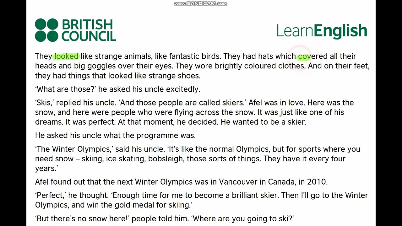 The Skier + regular verbs Audio