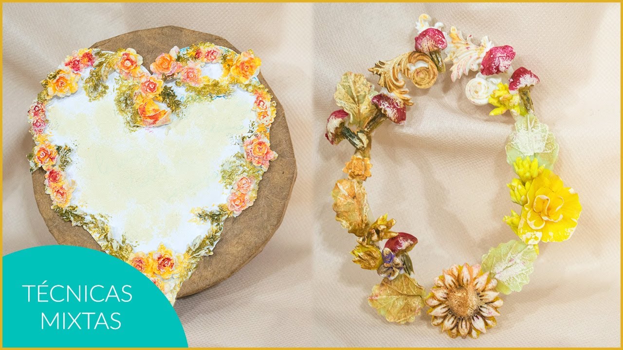 Marcos de PORCELANA FRÍA con decoupage y modelado de Flores y Hojas - elarcademeyde🎨