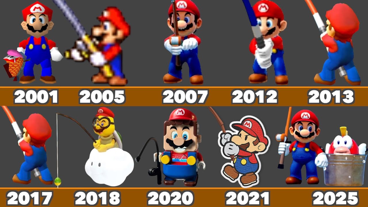 Evolution of Mario Goes Fishing - Game Animation in Nintendo Games (2001-2025)