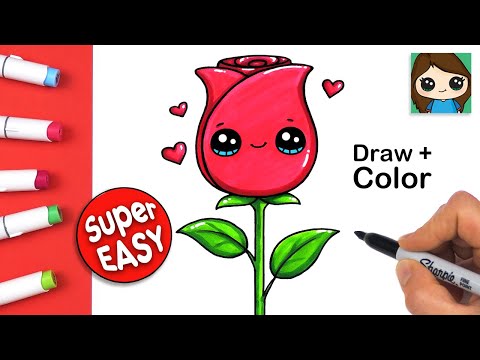 How to Draw and Color a Rose EASY Cute