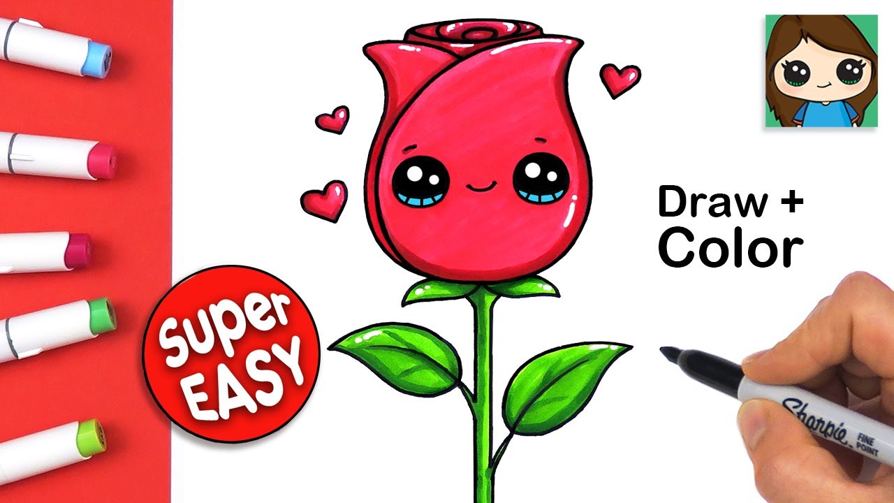 How to Draw and Color a Rose EASY Cute - YouTube