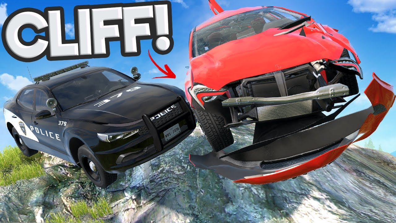 Police Chases on a Cliff Causes Destructive Crashes in BeamNG Drive Multiplayer Mods!