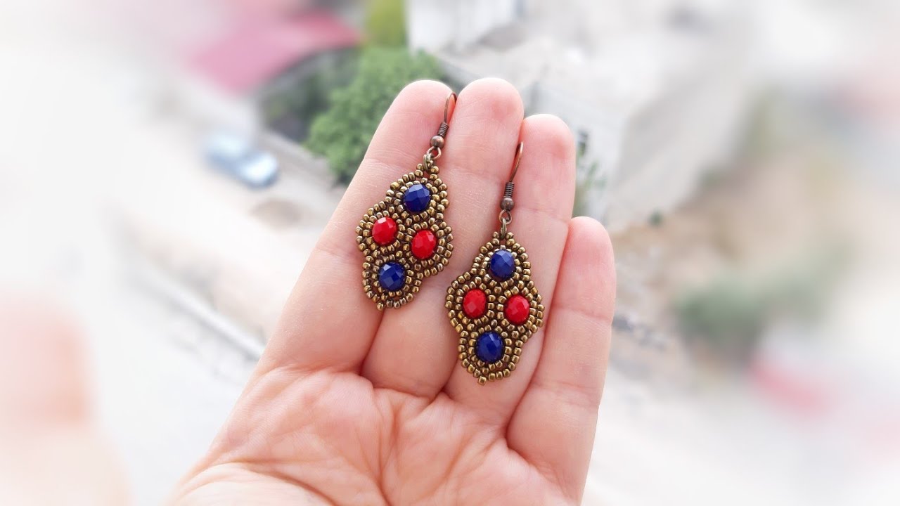 Zarif Petek Küpe Yapımı. Crystal Earrings Making. Beading Tutorial