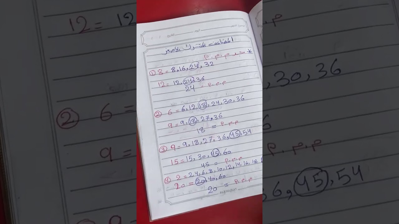 المضاعف المشترك الاصغر ودرس مربع العدد والجذر التربيعي 