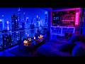 Cyberpunk Modern Balcony | Neon Night City | Ambience to Reduce Anxiety &amp; Improve Focus | 4K 8H