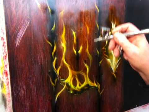 Learn To Airbrush Wood - Learn To Paint Fire and Cracks - Free Airbrushes