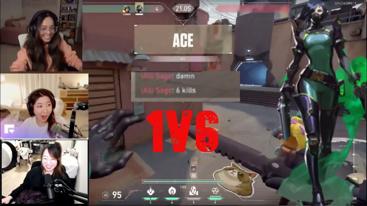 Valkyrae 's amazing Mega Ace in Valorant (1v6)  - Viper Rae ft fuslie lily miyoung and natsumii
