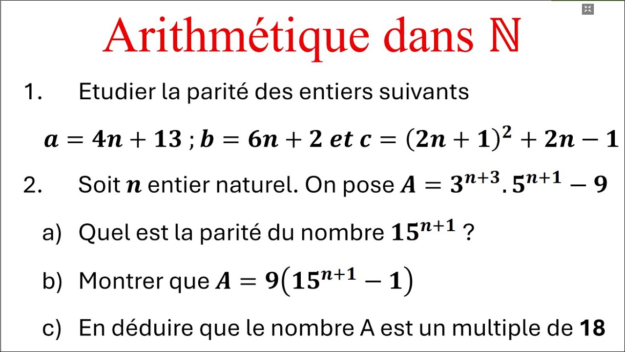 L'arithmétique dans N tronc commun exercice très important (contrôle 1 Semstre1)