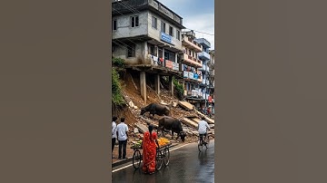 Building on the Edge of Collapse in City Street. #collapse #disaster #landslide
