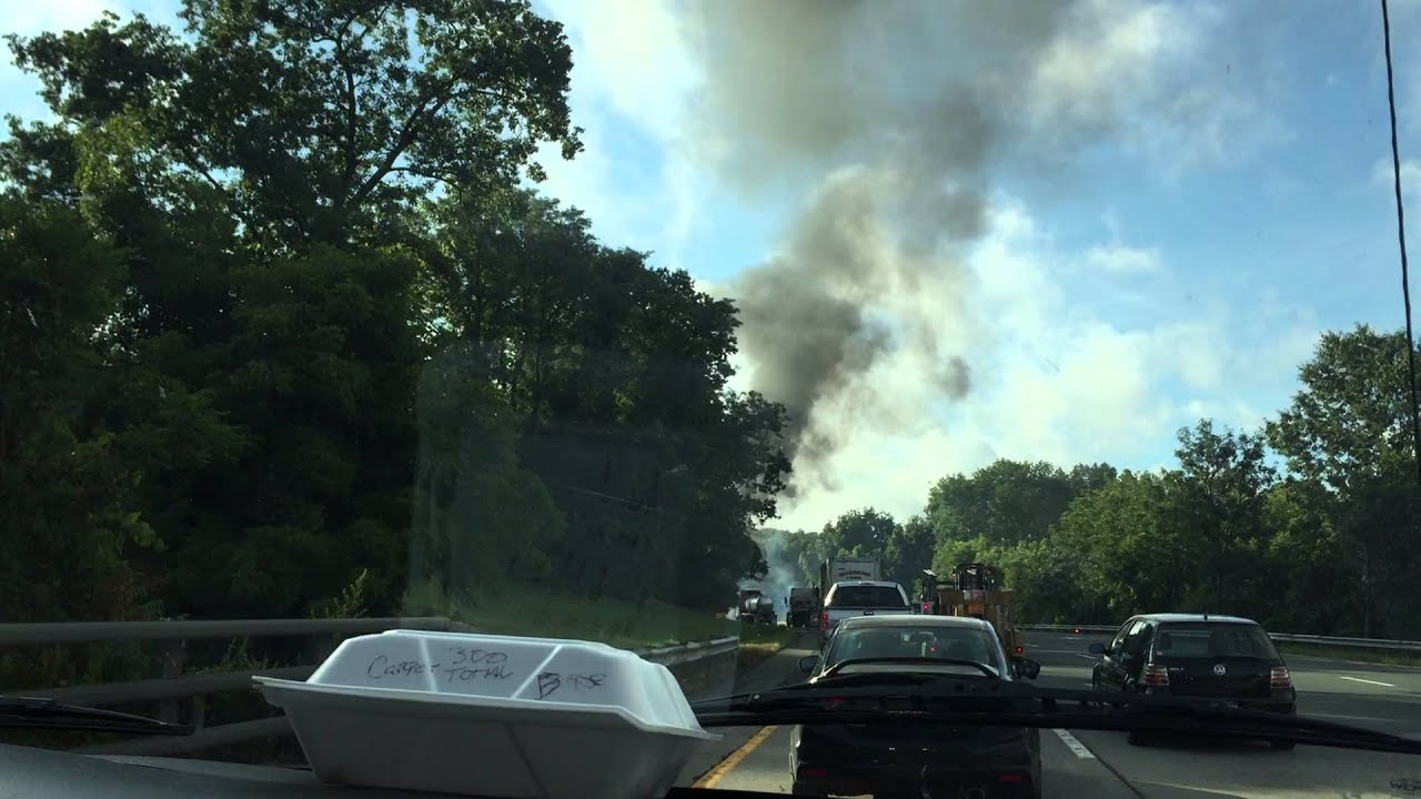 Crazy tractor trailer fire on the way to work - YouTube