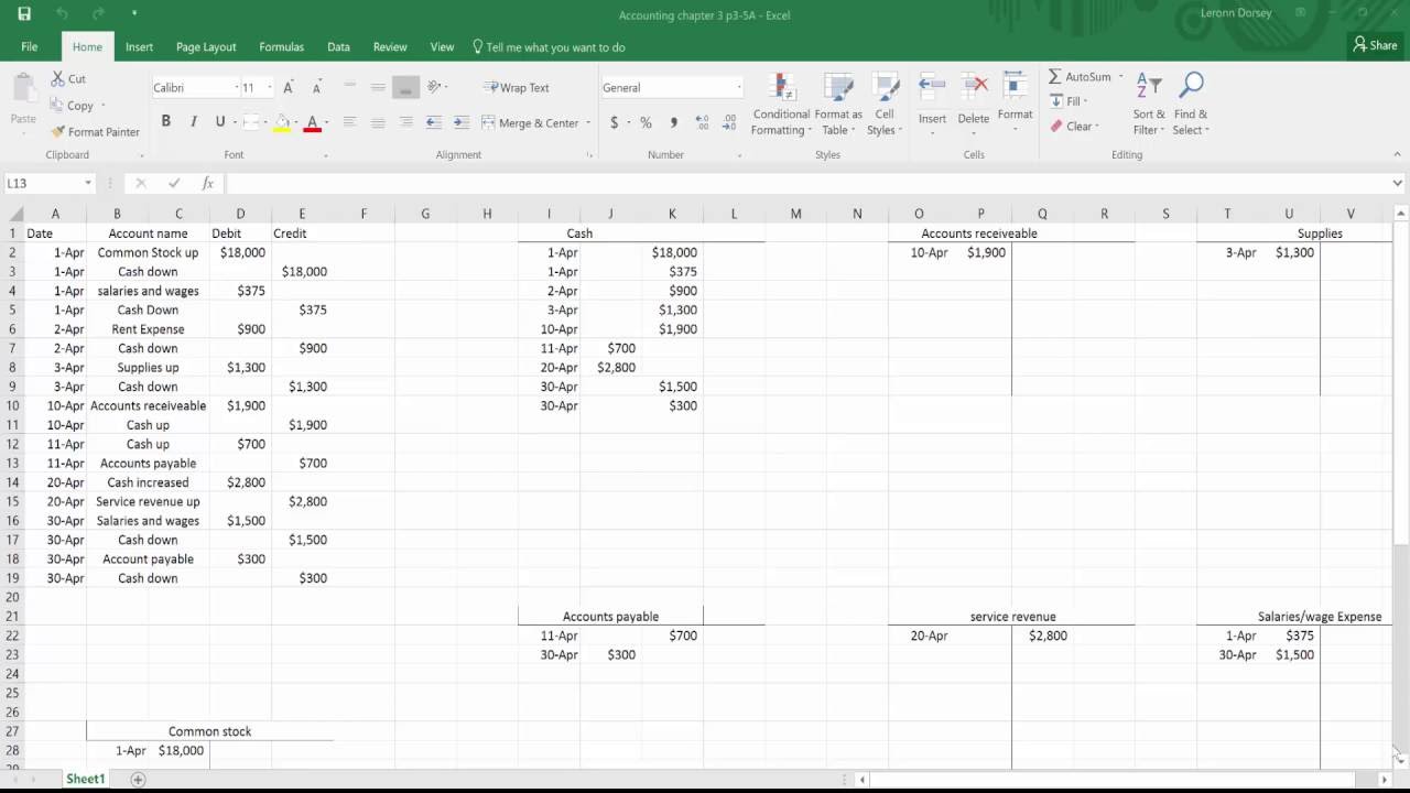 Accounting T Chart Excel