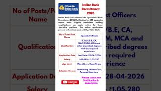 INDIAN BANK SO RECRUITMENT NOTIFICATION 2026! #bank #job #india #govtjobs #indian #news #jobsrv