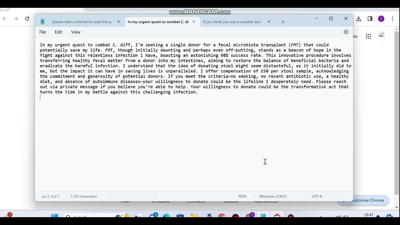 EARN MONEY UK FMT DONOR NEEDED MUST BE FIT AND HEALTHY