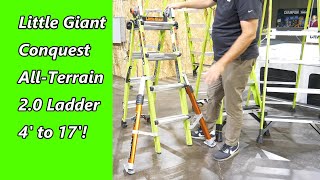 Little Giant Conquest 2.0 All Terrain Ladder: 4&#39; to 17&#39;! Fiberglass, Type 1A, 300 lbs Weight Rating