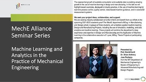 David Hardt, Brian Anthony, Jose Pacheco: Machine Learning and Analytics in the Practice of MechE