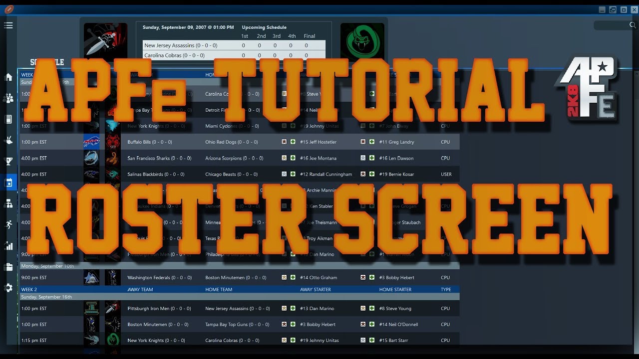 APFe Tutorial - Roster Screen