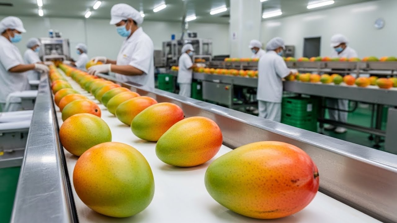 Inside a Modern Mango Juice Factory – From Ripe Mangoes to Bottled Juice (Full Process)*