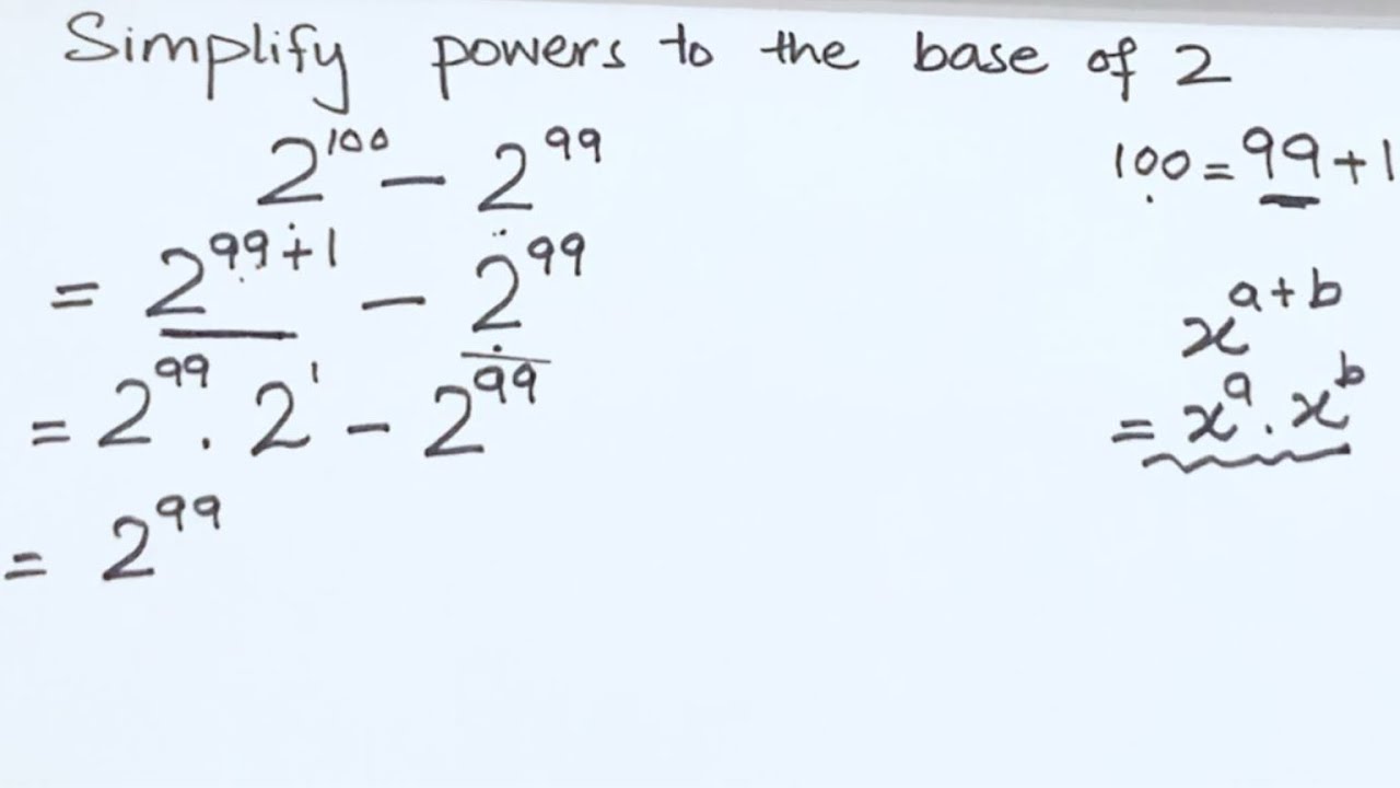 How to simplify powers to the base of 2 - YouTube