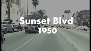 DRIVING down SUNSET BLVD.  1950.   Hollywood Los Angeles California