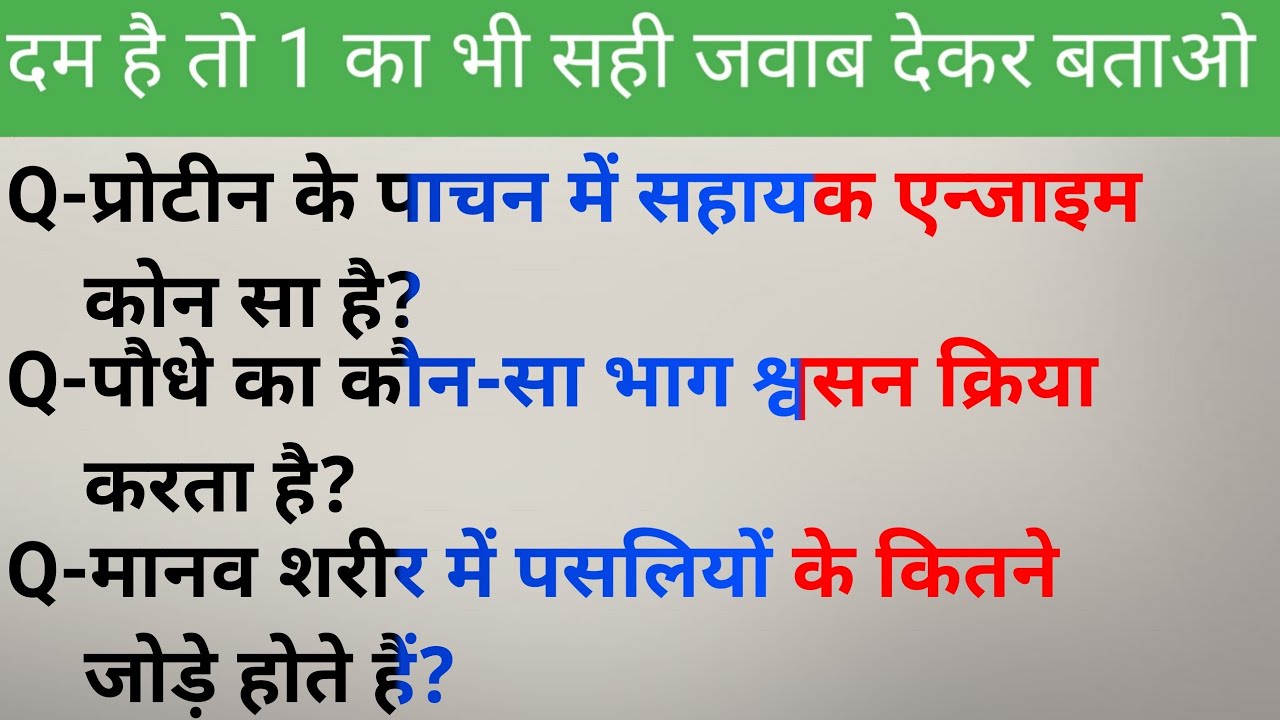 Protein ke pachan me sahayak enzyme konsa hai/biology 20 questions and