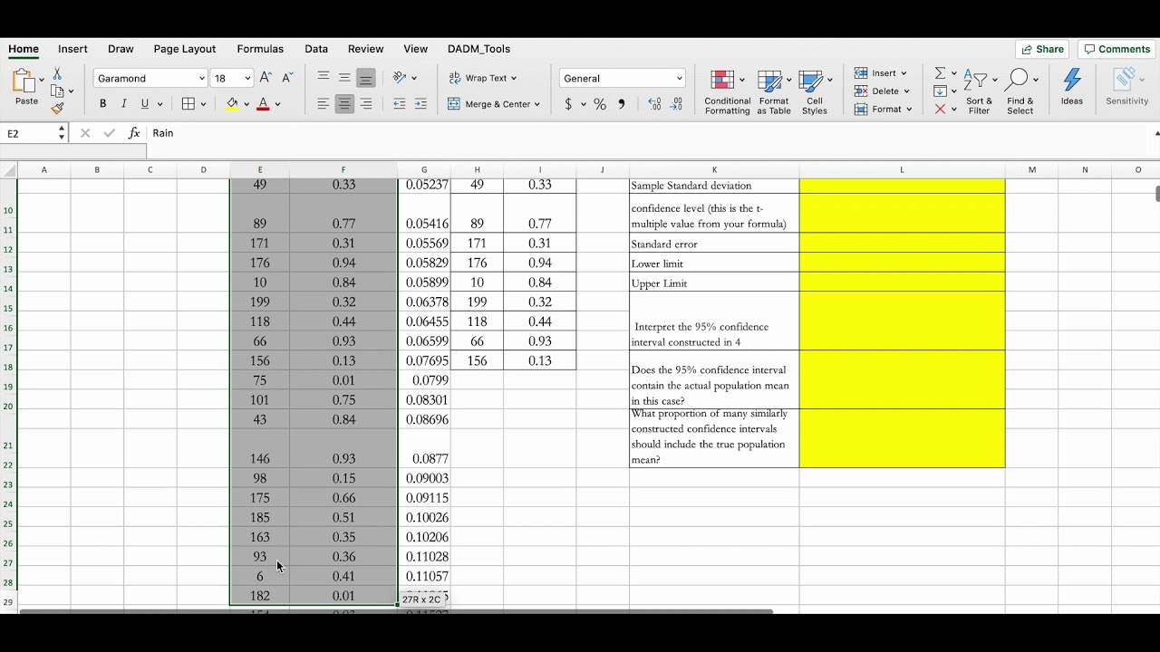 How to extract a Random sample, Confidence interval, for the population mean using Excel| Dr